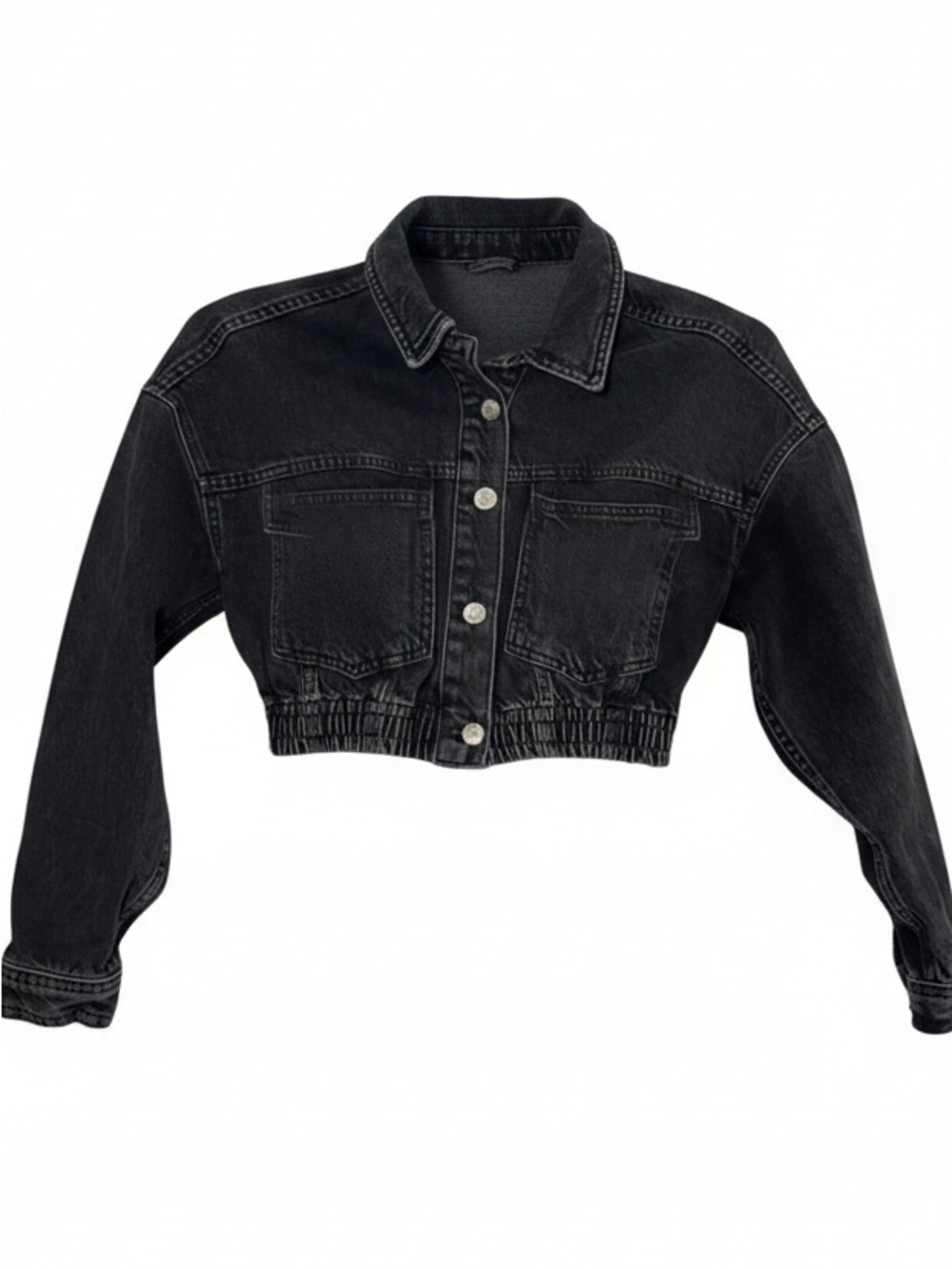 Topshop Cropped Denim Jacket Black/Charcoal Washed Size 2